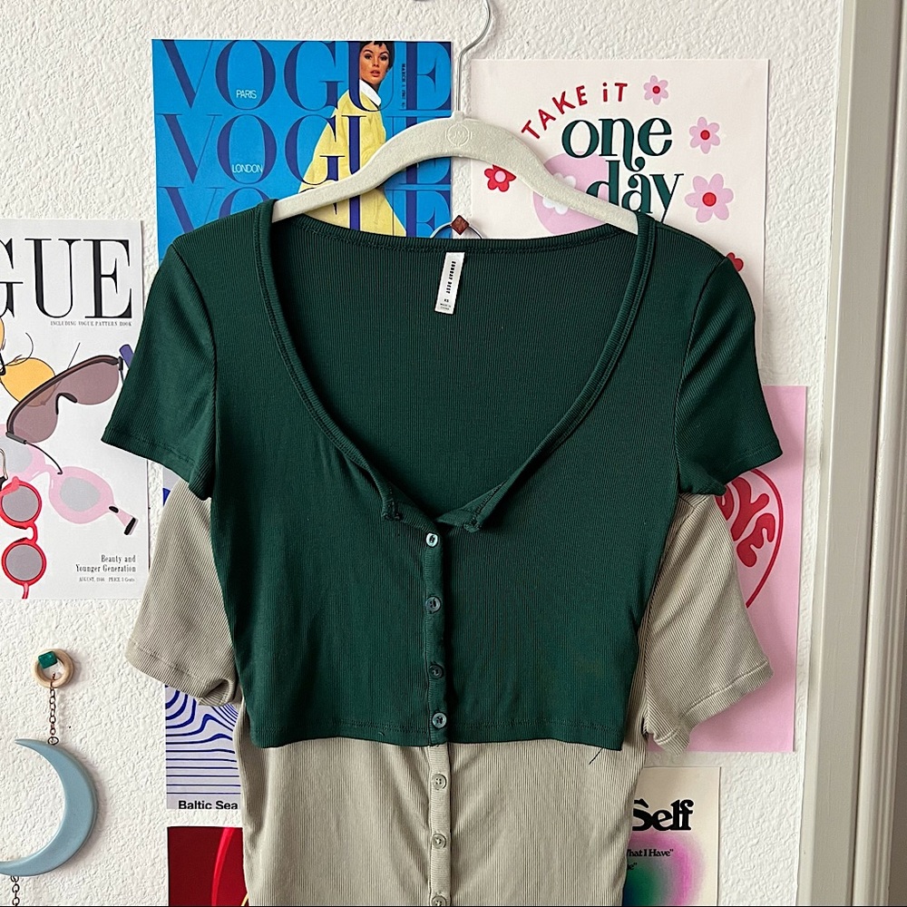Aritzia's Sunday Best cropped button up tee's